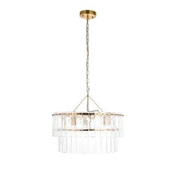 Karine - Brushed Aged Brass 5 Light Pendant with Clear Textured Glass Panels Karine - Brushed Aged Brass 5 Light Pendant with Clear Textured Glass Panels