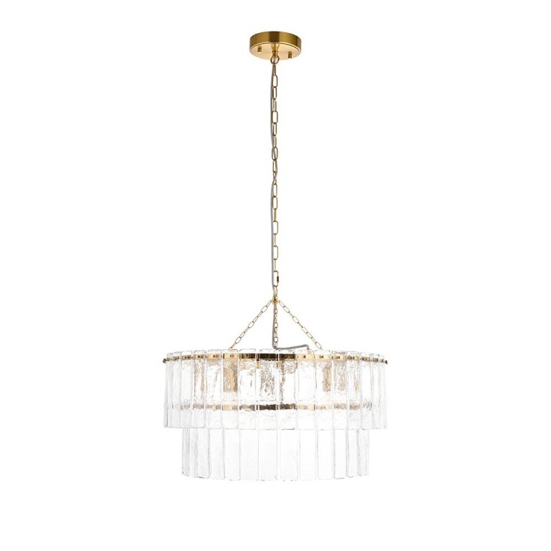 - Karine - Brushed Aged Brass 5 Light Pendant with Clear Textured Glass Panels Endon-118469 - Karine - Brushed Aged Brass 5 Light Pendant with Clear Textured Glass Panels