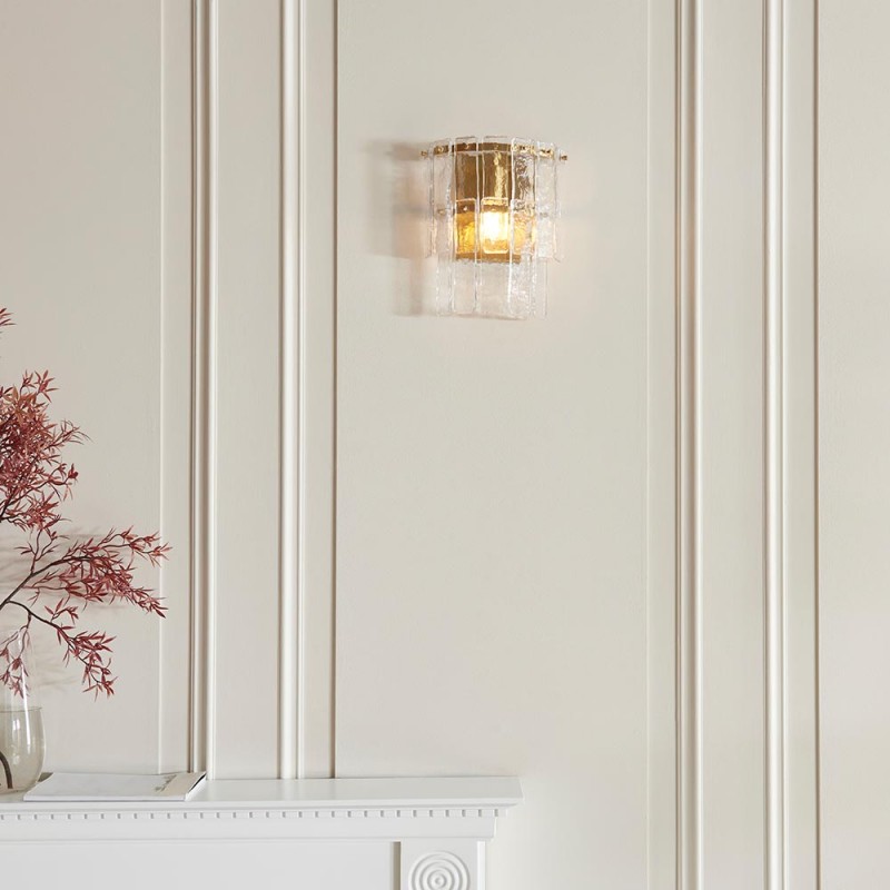 - Karine - Brushed Aged Brass Wall Lamp with Clear Textured Glass Panels Endon-118470 - Karine - Brushed Aged Brass Wall Lamp with Clear Textured Glass Panels