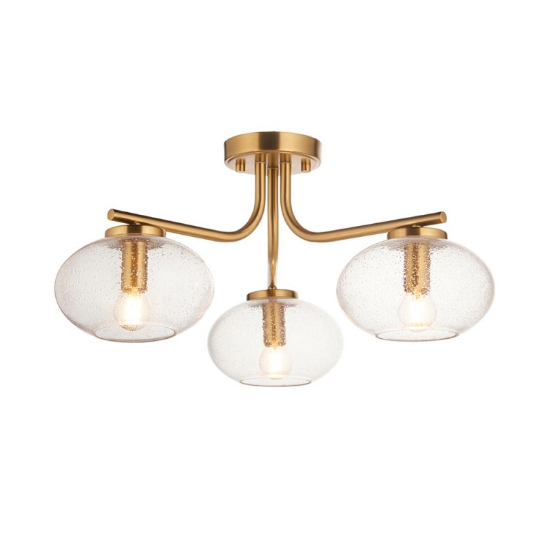 - Jacob - Warm Brass 3 Light Semi Flush with Clear Bubble Glass Endon-118507 - Jacob - Warm Brass 3 Light Semi Flush with Clear Bubble Glass