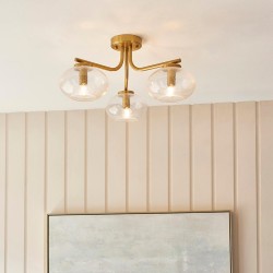 Jacob - Warm Brass 3 Light Semi Flush with Clear Bubble Glass Jacob - Warm Brass 3 Light Semi Flush with Clear Bubble Glass
