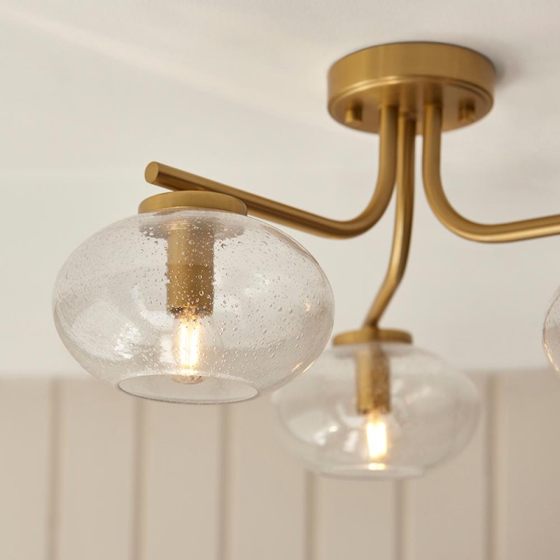 - Jacob - Warm Brass 3 Light Semi Flush with Clear Bubble Glass Endon-118507 - Jacob - Warm Brass 3 Light Semi Flush with Clear Bubble Glass
