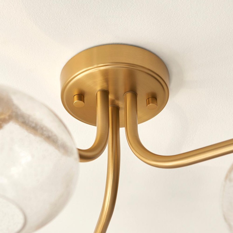 - Jacob - Warm Brass 3 Light Semi Flush with Clear Bubble Glass Endon-118507 - Jacob - Warm Brass 3 Light Semi Flush with Clear Bubble Glass