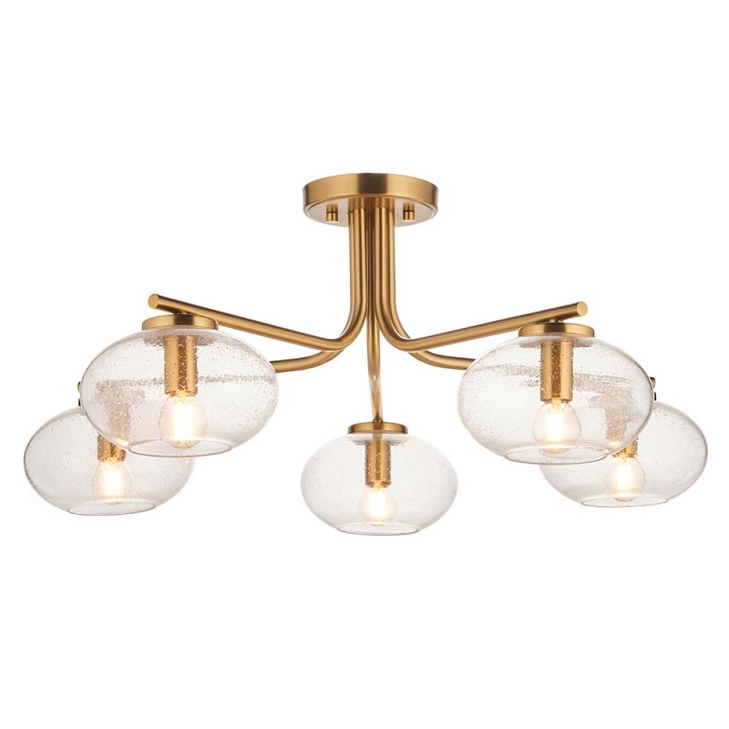 - Jacob - Warm Brass 5 Light Semi Flush with Clear Bubble Glass Endon-118508 - Jacob - Warm Brass 5 Light Semi Flush with Clear Bubble Glass