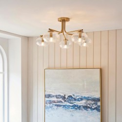 Jacob - Warm Brass 5 Light Semi Flush with Clear Bubble Glass Jacob - Warm Brass 5 Light Semi Flush with Clear Bubble Glass