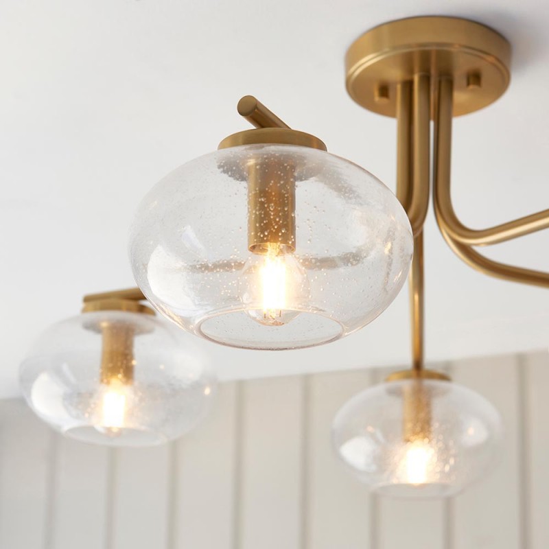 - Jacob - Warm Brass 5 Light Semi Flush with Clear Bubble Glass Endon-118508 - Jacob - Warm Brass 5 Light Semi Flush with Clear Bubble Glass