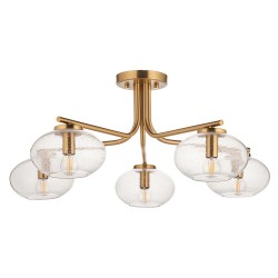 Jacob - Warm Brass 5 Light Semi Flush with Clear Bubble Glass Jacob - Warm Brass 5 Light Semi Flush with Clear Bubble Glass