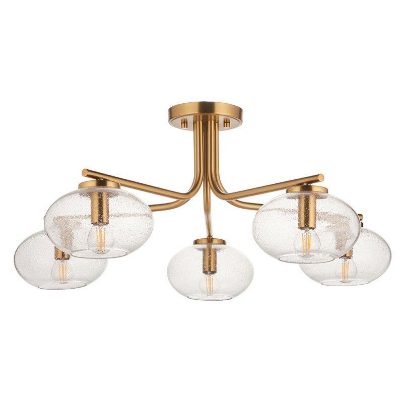 - Jacob - Warm Brass 5 Light Semi Flush with Clear Bubble Glass Endon-118508 - Jacob - Warm Brass 5 Light Semi Flush with Clear Bubble Glass