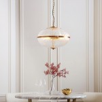 Somerset - Vintage Brass 3 Light Pendant with Clear Ribbed Glass