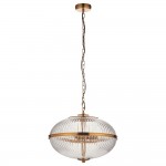 Somerset - Vintage Brass 3 Light Pendant with Clear Ribbed Glass