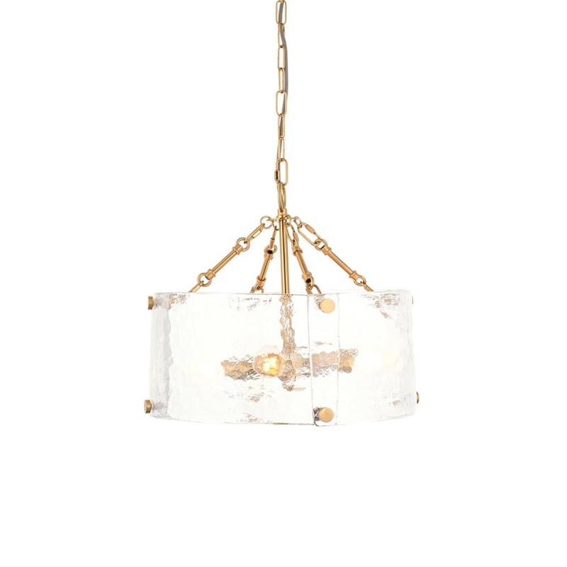 Endon-118583 - Keller - Brushed Aged Brass 4 Light Pendant with Clear Textured Curved Glass