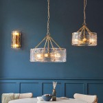 Keller - Brushed Aged Brass 4 Light Pendant with Clear Textured Curved Glass Keller - Brushed Aged Brass 4 Light Pendant with Clear Textured Curved Glass