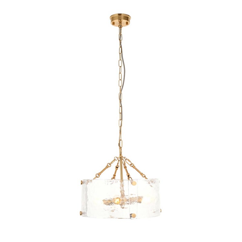 Endon-118583 - Keller - Brushed Aged Brass 4 Light Pendant with Clear Textured Curved Glass