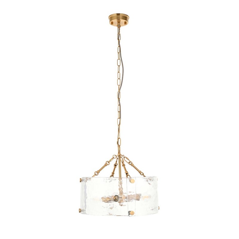 Endon-118583 - Keller - Brushed Aged Brass 4 Light Pendant with Clear Textured Curved Glass