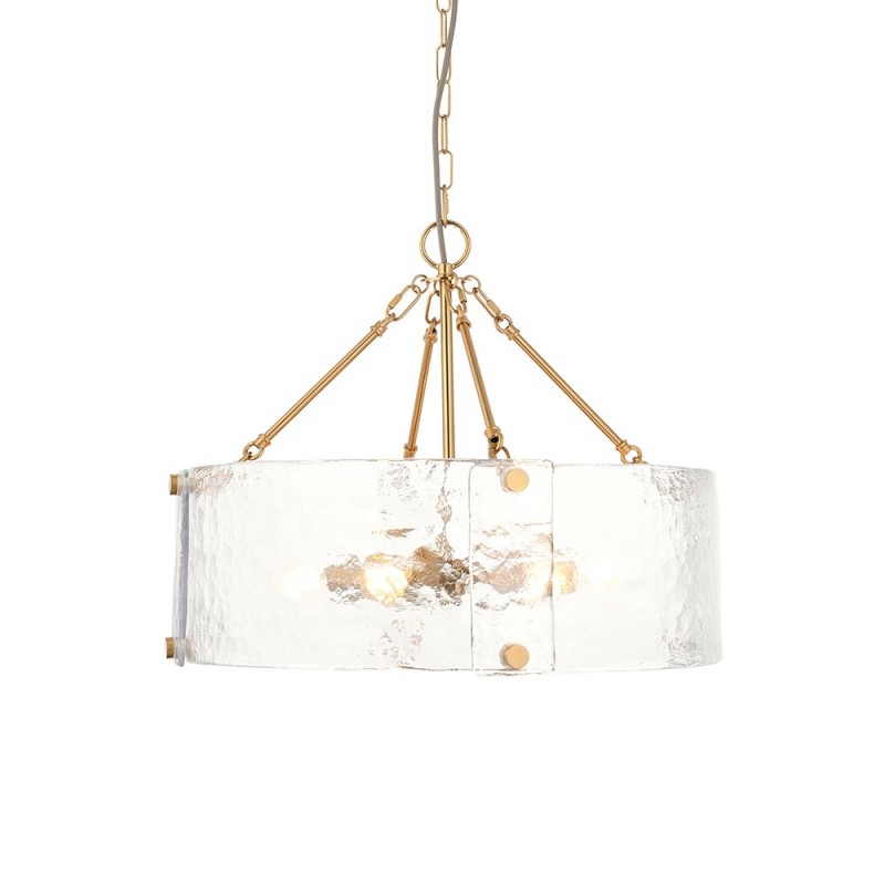 - Keller - Brushed Aged Brass 6 Light Pendant with Clear Textured Curved Glass Endon-118584 - Keller - Brushed Aged Brass 6 Light Pendant with Clear Textured Curved Glass