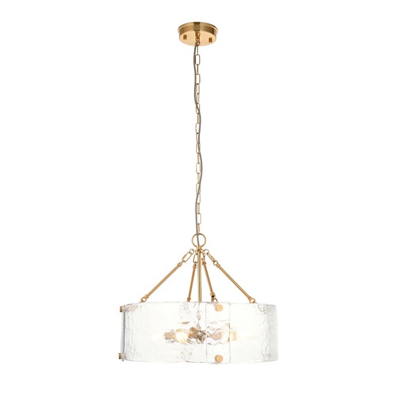 - Keller - Brushed Aged Brass 6 Light Pendant with Clear Textured Curved Glass Endon-118584 - Keller - Brushed Aged Brass 6 Light Pendant with Clear Textured Curved Glass