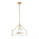 Keller - Brushed Aged Brass 6 Light Pendant with Clear Textured Curved Glass