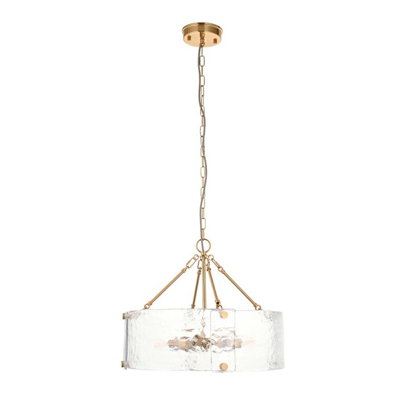 - Keller - Brushed Aged Brass 6 Light Pendant with Clear Textured Curved Glass Endon-118584 - Keller - Brushed Aged Brass 6 Light Pendant with Clear Textured Curved Glass