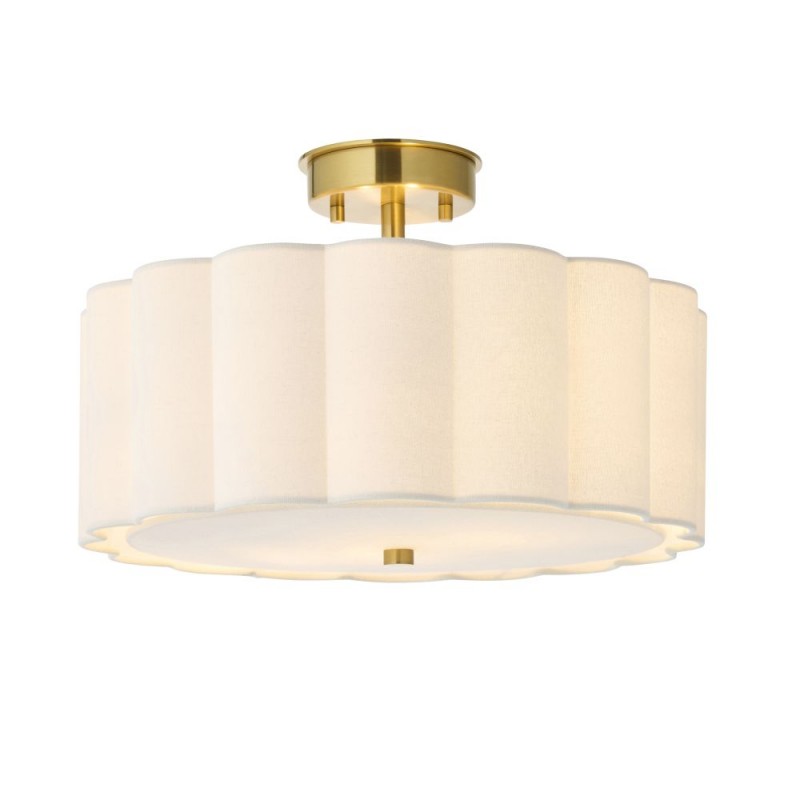 Endon-118591 - Serene - Brushed Aged Brass 2 Light Semi Flush with Vintage White Cotton