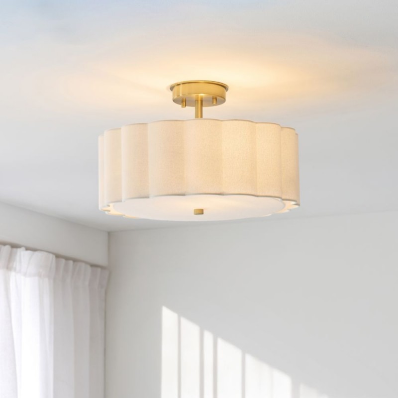 Endon-118591 - Serene - Brushed Aged Brass 2 Light Semi Flush with Vintage White Cotton