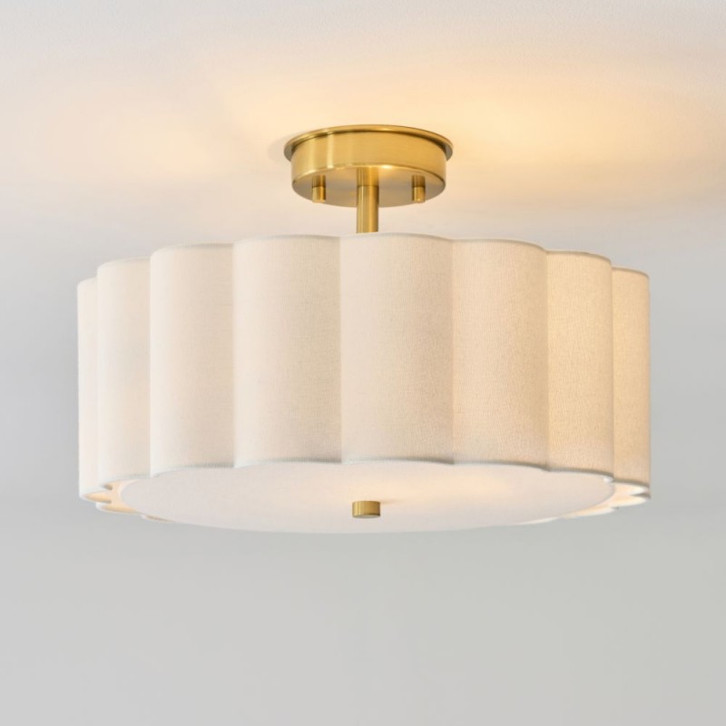 Endon-118591 - Serene - Brushed Aged Brass 2 Light Semi Flush with Vintage White Cotton