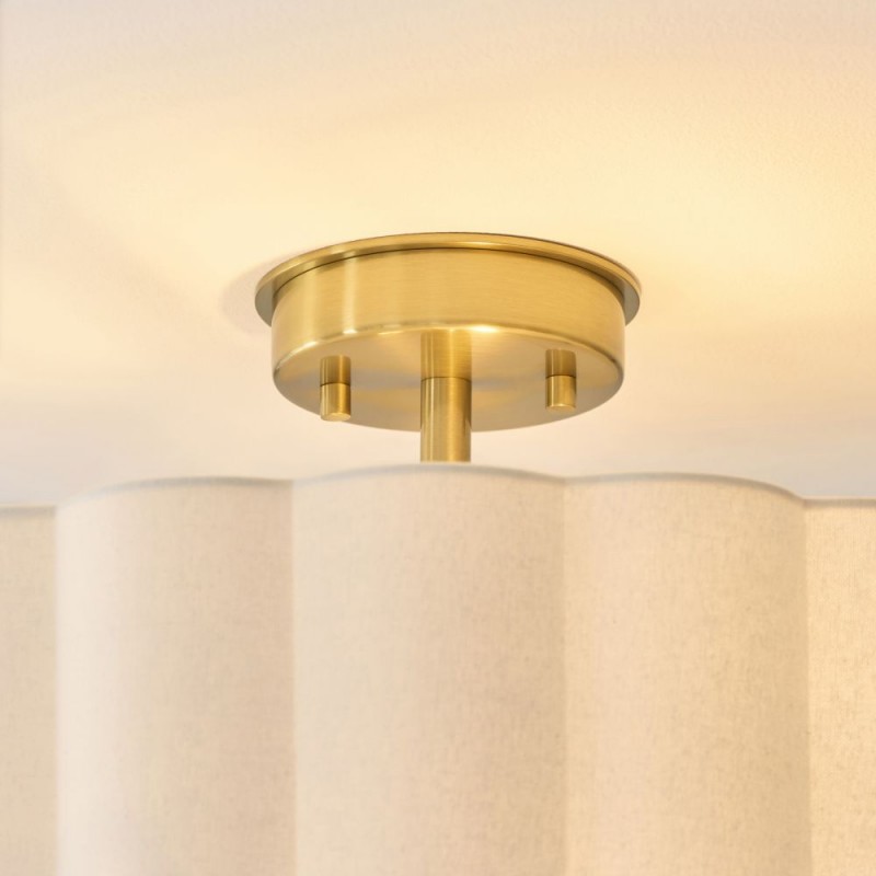 Endon-118591 - Serene - Brushed Aged Brass 2 Light Semi Flush with Vintage White Cotton