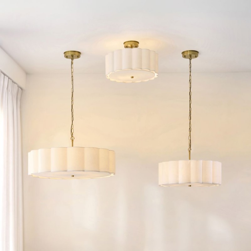 Endon-118591 - Serene - Brushed Aged Brass 2 Light Semi Flush with Vintage White Cotton