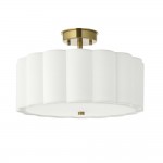 Serene - Brushed Aged Brass 2 Light Semi Flush with Vintage White Cotton