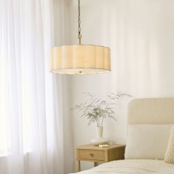 Serene - Brushed Aged Brass 3 Light Pendant with Vintage White Cotton