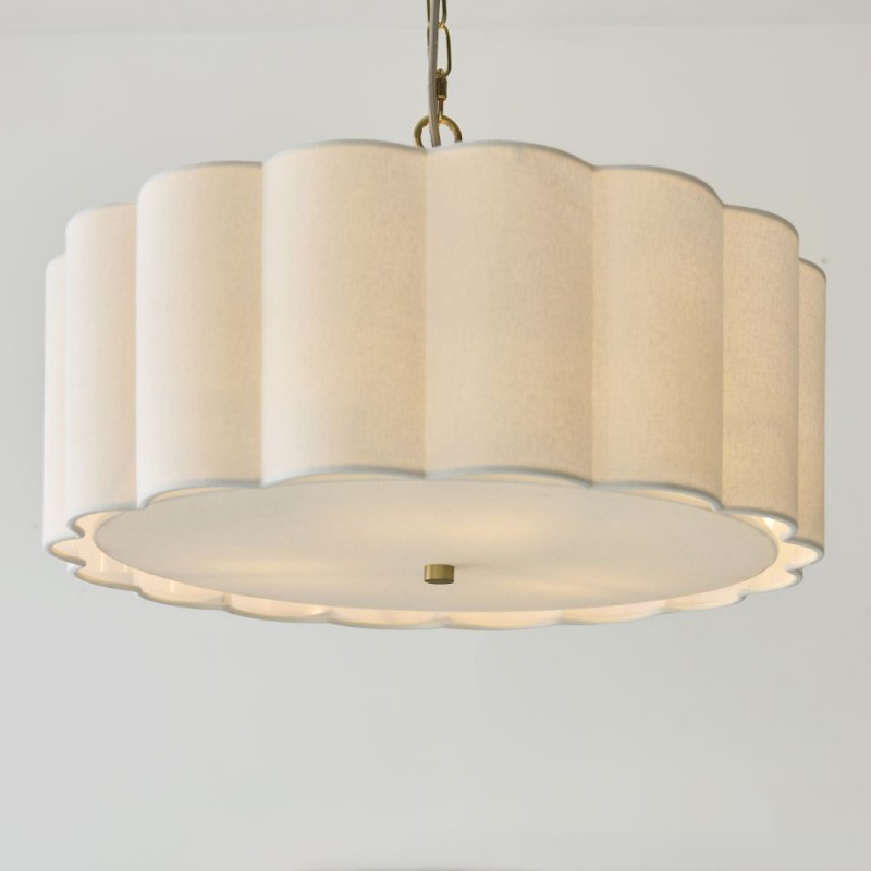 Endon-118592 - Serene - Brushed Aged Brass 3 Light Pendant with Vintage White Cotton
