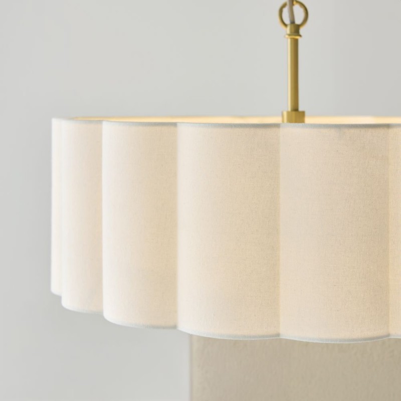 Endon-118592 - Serene - Brushed Aged Brass 3 Light Pendant with Vintage White Cotton