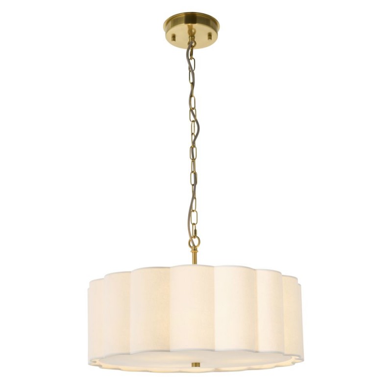 Endon-118592 - Serene - Brushed Aged Brass 3 Light Pendant with Vintage White Cotton