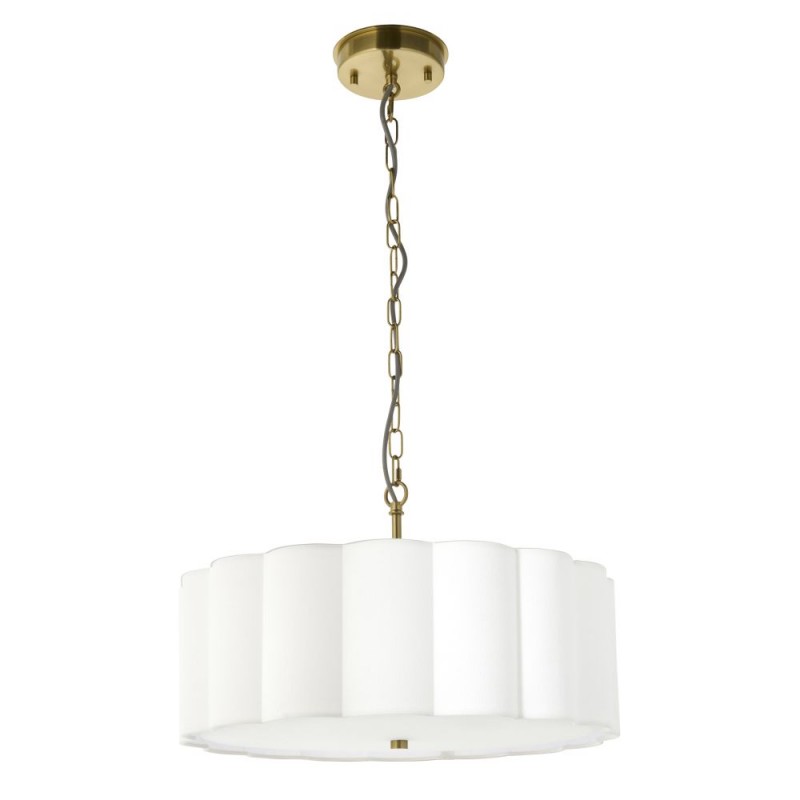 Endon-118592 - Serene - Brushed Aged Brass 3 Light Pendant with Vintage White Cotton
