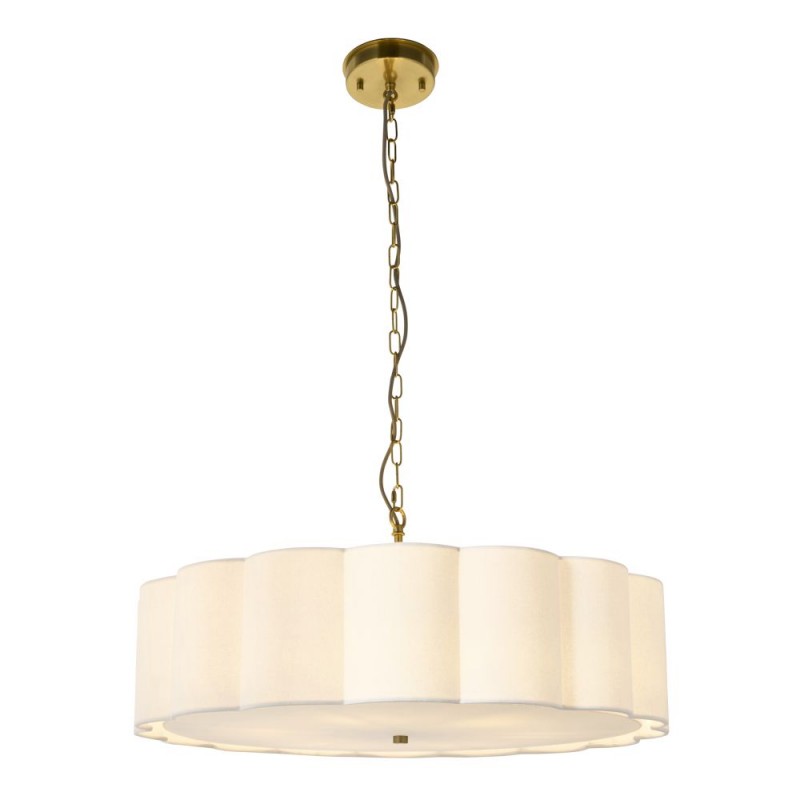 Endon-118593 - Serene - Brushed Aged Brass 6 Light Pendant with Vintage White Cotton