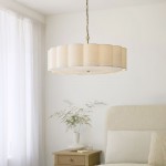 Serene - Brushed Aged Brass 6 Light Pendant with Vintage White Cotton