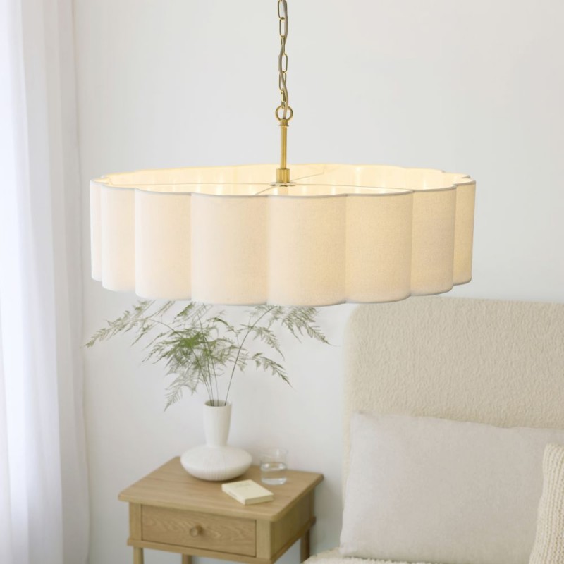 Endon-118593 - Serene - Brushed Aged Brass 6 Light Pendant with Vintage White Cotton