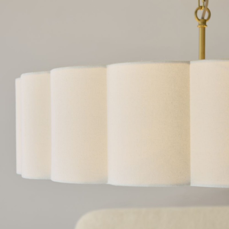 Endon-118593 - Serene - Brushed Aged Brass 6 Light Pendant with Vintage White Cotton