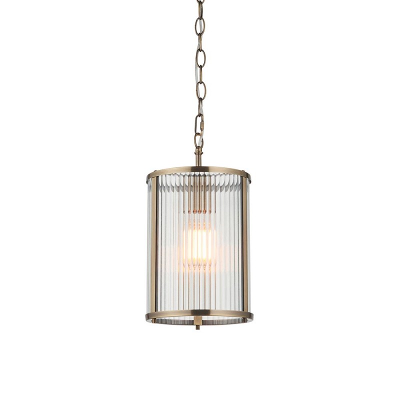 - Ridgeton - Antique Brass Pendant with Ribbed Glass Endon-118595 - Ridgeton - Antique Brass Pendant with Ribbed Glass