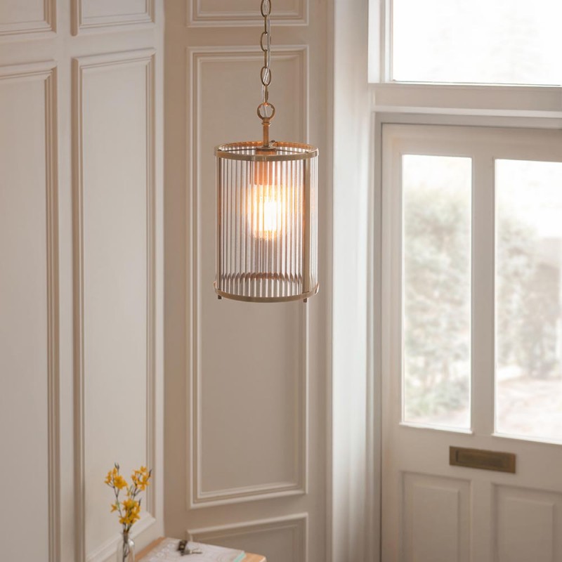 - Ridgeton - Antique Brass Pendant with Ribbed Glass Endon-118595 - Ridgeton - Antique Brass Pendant with Ribbed Glass