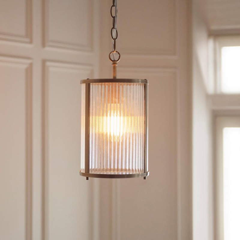 - Ridgeton - Antique Brass Pendant with Ribbed Glass Endon-118595 - Ridgeton - Antique Brass Pendant with Ribbed Glass