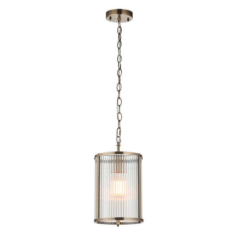 - Ridgeton - Antique Brass Pendant with Ribbed Glass Endon-118595 - Ridgeton - Antique Brass Pendant with Ribbed Glass