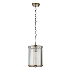 Ridgeton - Antique Brass Pendant with Ribbed Glass