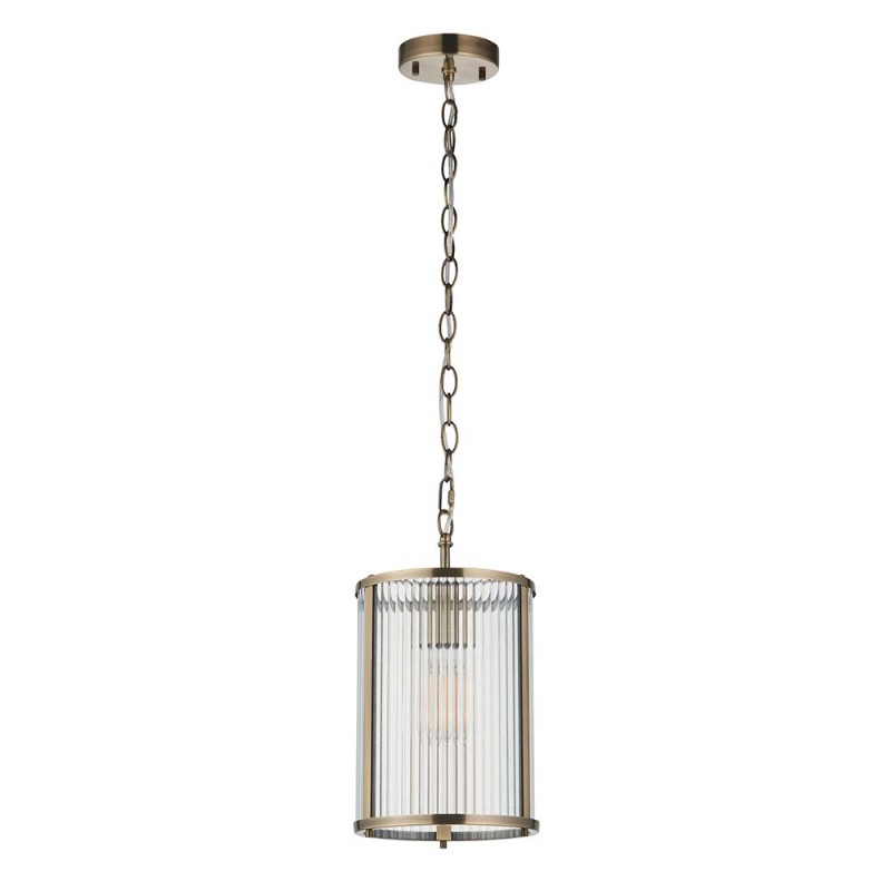 - Ridgeton - Antique Brass Pendant with Ribbed Glass Endon-118595 - Ridgeton - Antique Brass Pendant with Ribbed Glass