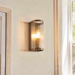 Ridgeton - Antique Brass Wall Lamp with Ribbed Glass