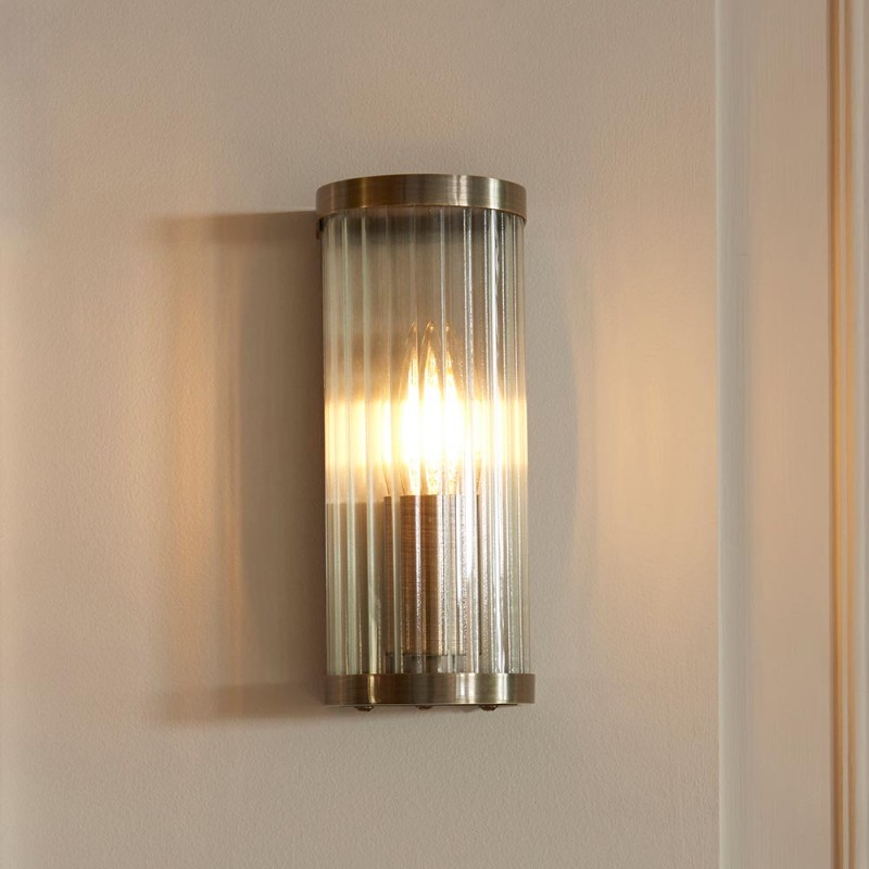 - Ridgeton - Antique Brass Wall Lamp with Ribbed Glass Endon-118596 - Ridgeton - Antique Brass Wall Lamp with Ribbed Glass