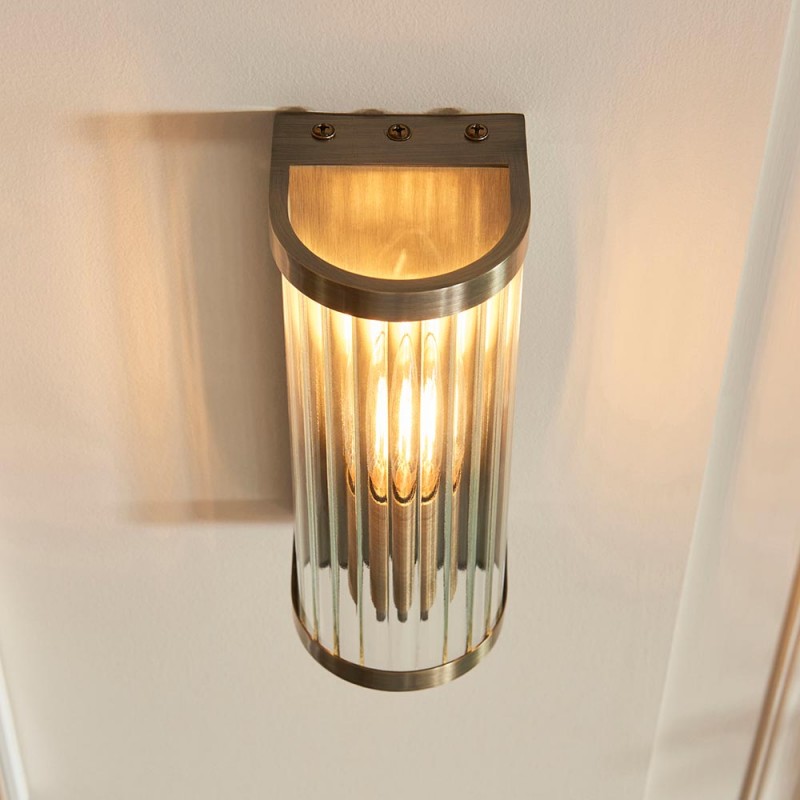 - Ridgeton - Antique Brass Wall Lamp with Ribbed Glass Endon-118596 - Ridgeton - Antique Brass Wall Lamp with Ribbed Glass
