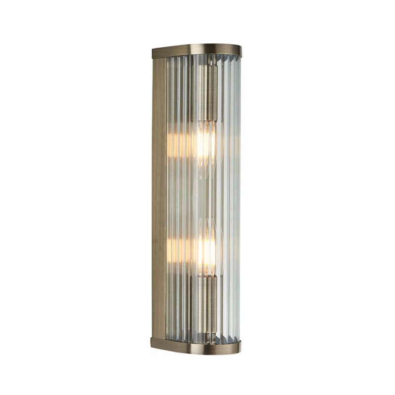 - Ridgeton - Antique Brass 2 Light Wall Lamp with Ribbed Glass Endon-118597 - Ridgeton - Antique Brass 2 Light Wall Lamp with Ribbed Glass