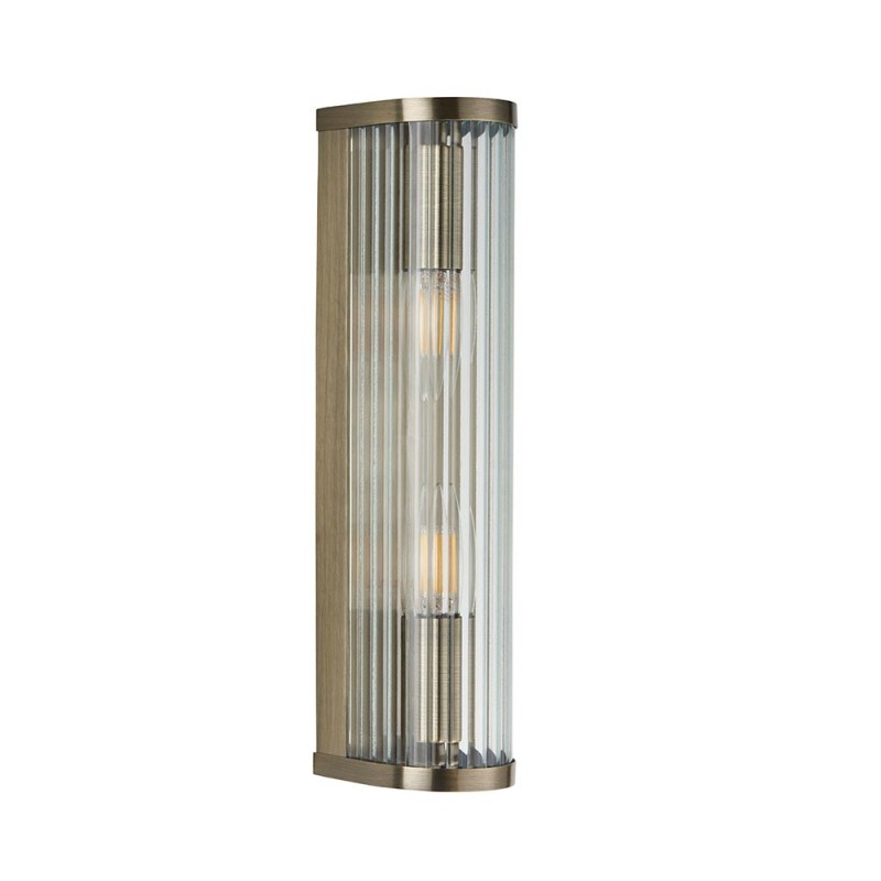 - Ridgeton - Antique Brass 2 Light Wall Lamp with Ribbed Glass Endon-118597 - Ridgeton - Antique Brass 2 Light Wall Lamp with Ribbed Glass