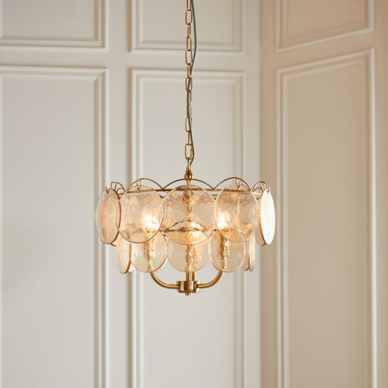 - Essie - Brushed Aged Brass 3 Light Centre Fitting with Champagne Glass Ambience-118602 - Essie - Brushed Aged Brass 3 Light Centre Fitting with Champagne Glass