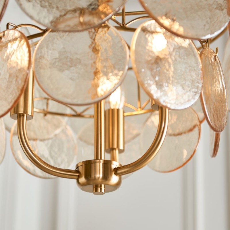 - Essie - Brushed Aged Brass 3 Light Centre Fitting with Champagne Glass Ambience-118602 - Essie - Brushed Aged Brass 3 Light Centre Fitting with Champagne Glass